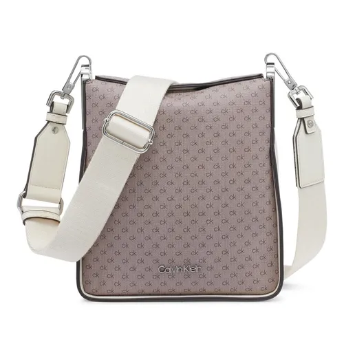 Túi Đeo Chéo Nữ Calvin Klein CK Fay Signature Adjustable Magnetic Top Closure -Almond Taupe/Cherub White Màu Trắng Nâu