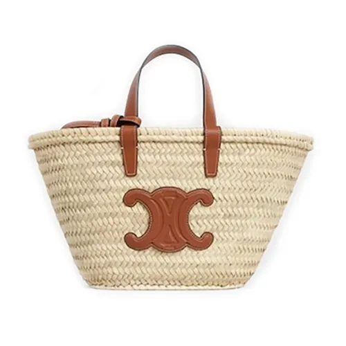 Túi Đeo Chéo Celine Cói Teen Celine Classic Panier In Palm Leaves And Calfskin Màu Kem Nâu