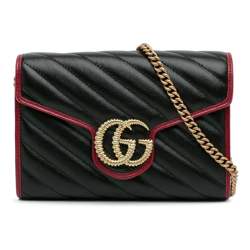 Túi Đeo Chéo Nữ Gucci Black GG Marmont Torchon Wallet On Chain Màu Đỏ - Đen