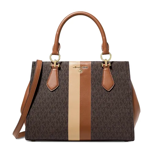 Túi Đeo Chéo Nữ Michael Kors MK Marilyn Medium Logo Stripe Satchel Màu Nâu