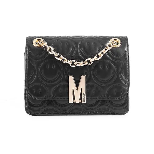 Túi Đeo Chéo Nữ Moschino Smiley-Embossed Leather Shoulder Bag Màu Đen