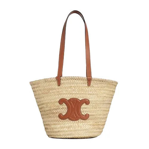 Túi Đeo Vai Celine Cói  Medium Classic Panier In Palm Leaves And Calfskin Màu Kem Nâu