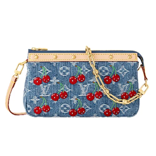 Túi Đeo Vai Nữ Louis Vuitton LV x TM Pochette Accessoires Cherry Coated Shoulder Bag M13994 Màu Xanh Blue