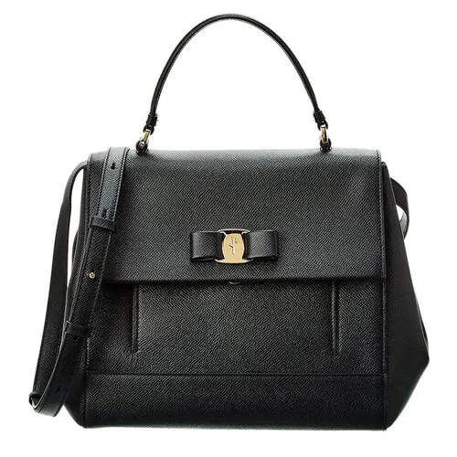 Túi Đeo Vai Nữ Salvatore Ferragamo Women's Vara Bow Pebbled Leather Shoulder Bag Màu Đen