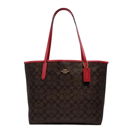 Túi Tote Nữ Coach City In Signature Canvas Im/Brown 1941 Red 5696 Màu Nâu Đen