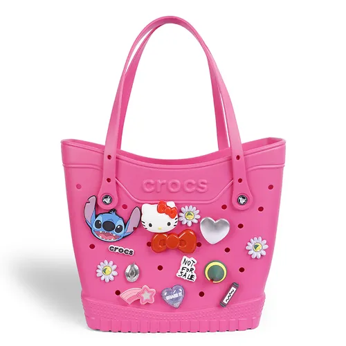 Túi Xách Tay Nữ Crocs Classic Medium Woman Tote Bag Charm Kitty Dragon Fruit Màu Hồng