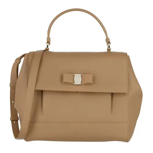 Túi Xách Tay Nữ Salvatore Ferragamo Vara Bow Pebbled Leather Alfskin Handle Bag Màu Nâu