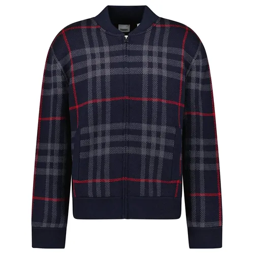 Áo Bomber Nam Burberry Morland Knitted Wool Jacket Check Navy Màu Xanh Kẻ Size S