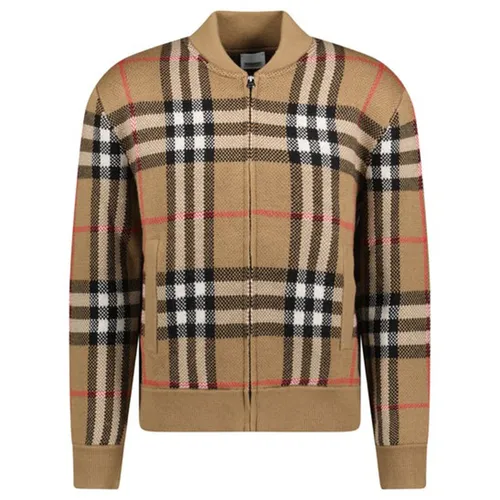 Áo Bomber Nam Burberry Morland Knitted Wool Jacket Taupe Brown Nâu Kẻ Size S