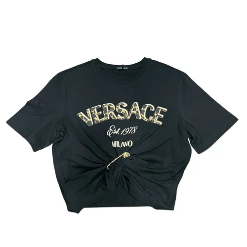 Áo Croptop Nữ Versace Logo Printed 1010259 1A15793 2BX70 Màu Đen Size 40