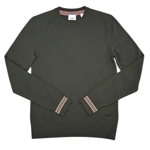 Áo Len Nam Burberry Dark Green Viền Cổ Tay Màu Xanh Rêu Đậm Size M