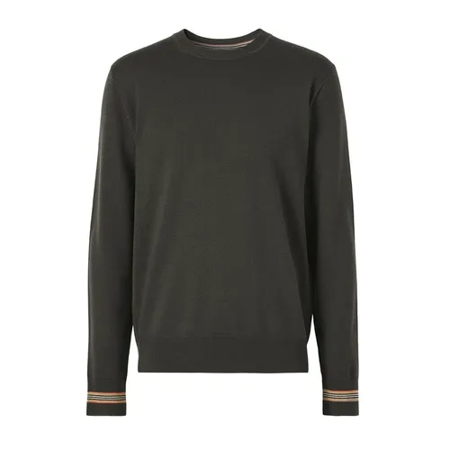 Áo Len Nam Burberry Icon Stripe Trim Wool Sweater Harvey Nichols SP148539 Màu Xanh Green Size XS
