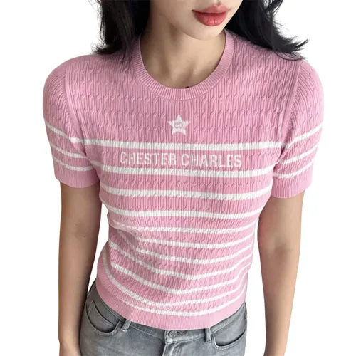 Áo Len Nữ Chester Charles Pink Short-sleeve Sweater Zigzag Logo CW602KM0526AC Màu Hồng Size S