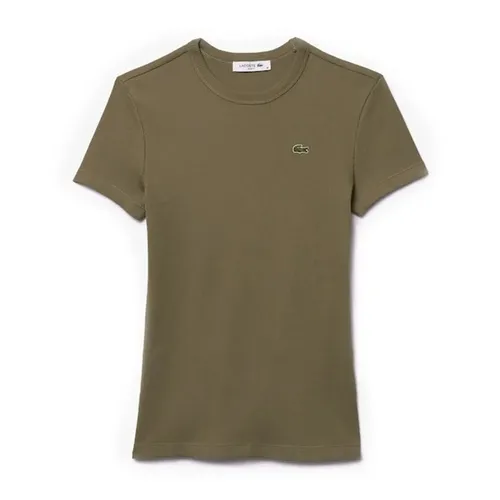 Áo Thun Nữ Lacoste Slim Fit Ribbed Cotton Tshirt TF5538-BMY Màu Xanh Kaki Size 34