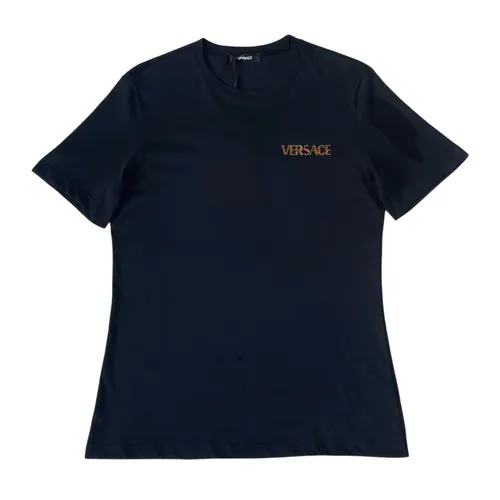 Áo Phông Versace Logo Series Crystal-embellished Black 1014555 1A12040 2B130 Tshirt Màu Đen Size 38