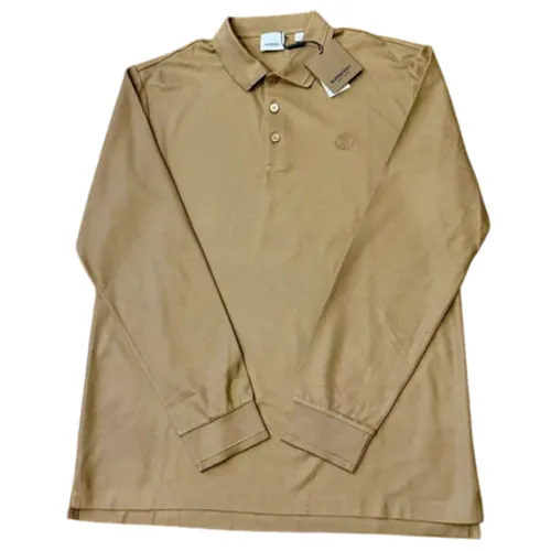 Áo Polo Dài Tay Nam Burberry Long Sleeve Monogram Motif Cotton Shirt Màu Nâu Be