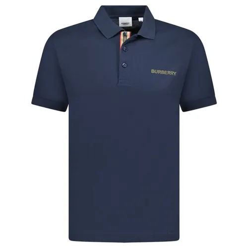 Áo Polo Nam Burberry Hartford Embroidery Logo Check 8084437 Màu Xanh Navy Size S
