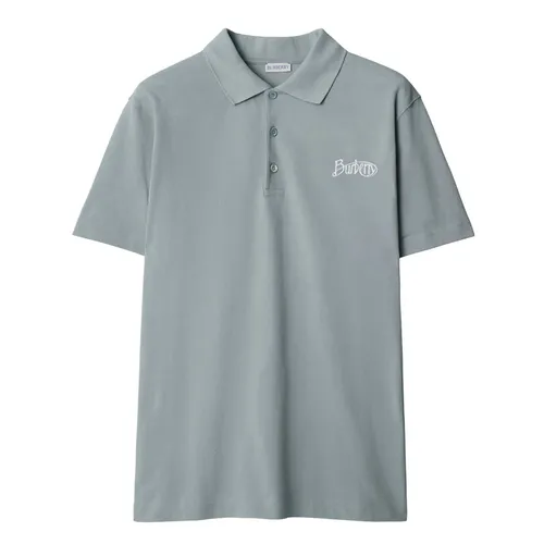 Áo Polo Nam Burberry Logo Embroidered In Cotton 8097527 Màu Xanh Nhạt Size XS