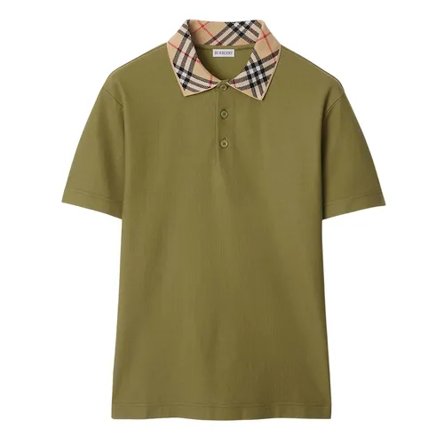 Áo Polo Nam Burberry Slim Fit Check Collar Cotton Polo Shirt 81109461 Màu Xanh Olive Size XS