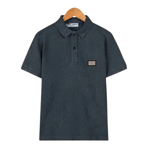 Áo Polo Nam Dolce & Gabbana D&G Dark Blue Logo Plaque Cotton G8QO4T G7I7P S9001 Màu Xanh Navy Size 44
