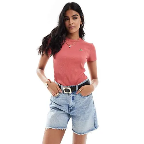 Áo Thun Nữ Lacoste Crew Neck Short Sleeve TShirt In Red Màu Đỏ Cam Size 36