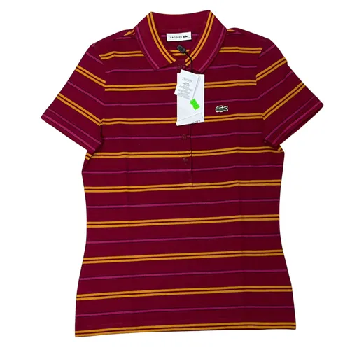 Áo Polo Nữ Lacoste Multi Slim Fit Striped Stretch Piqué Polo Màu Đỏ Size 36