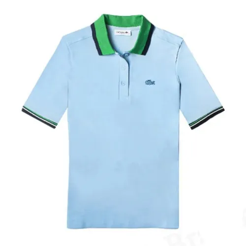 Áo Polo Nữ Lacoste Women's Slim Fit Colored Neck Stretch Cotton Piqué Polo PF7251 Màu Xanh Da Trời Size 38