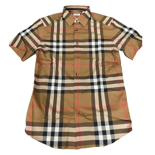 Áo Sơ Mi Cộc Tay Nam Burberry Brown With Vintage Check Printed Màu Nâu Be Size XS