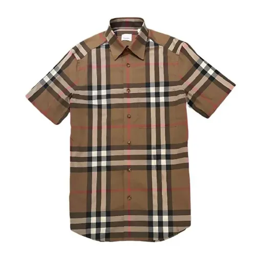 Áo Sơ Mi Cộc Tay Nam Burberry Brown With Vintage Check Printed Màu Nâu Size XS