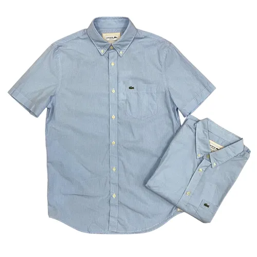 Áo Sơ Mi Cộc Tay Nam Lacoste Short Sleeve Check Shirt Màu Xanh Nhạt Size 39