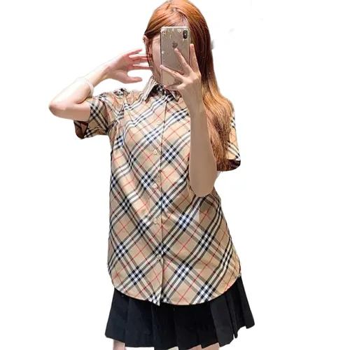 Áo Sơ Mi Cộc Tay Nữ Burberry Vintage Check Shirt Màu Nâu Size XS
