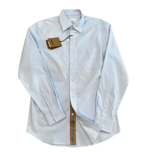 Áo Sơ Mi Dài Tay Nam Burberry Check Shirt Màu Xanh Nhạt Size XS