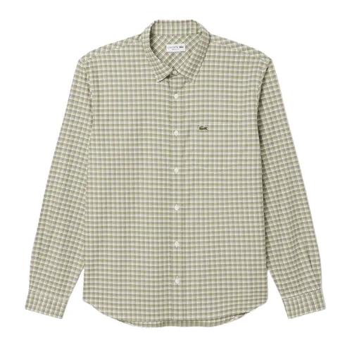 Áo Sơ Mi Dài Tay Nam Lacoste Men's Slim Fit Stretch Plaid Shirt CH1343 CI8 Màu Xanh Khaki Size 38