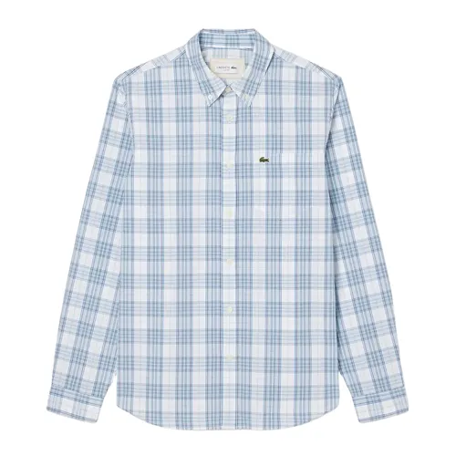 Áo Sơ Mi Dài Tay Nam Lacoste Men's Slim Fit Stretch Plaid Shirt CH3745 CGI Màu Trắng - Xanh Size 40