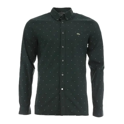 Áo Sơ Mi Dài Tay Nam Lacoste Slim Fit Print Cotton Poplin Long Sleeve Shirt Màu Xanh Green Size 39