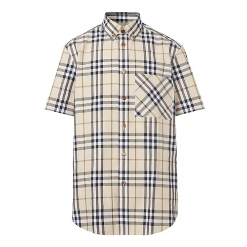 Áo Sơ Mi Nam Burberry Short-Sleeve Soft Fawn IP Check Shirt Màu Be Size XS