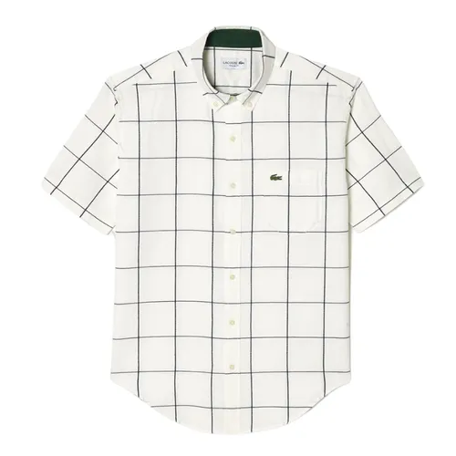 Áo Sơ Mi Cộc Tay Nam Lacoste 3D Window Pane Button Down Shirt CH2266-70V Màu Trắng Size 38