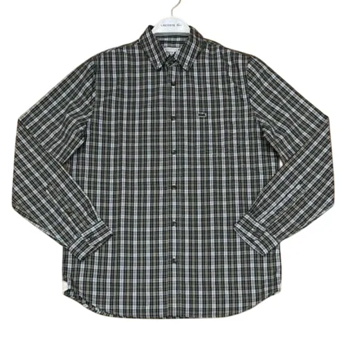 Áo Sơ Mi Nam Lacoste Brand Mens Long Sleeve Plaid Shirt Tan Black Regular Fit Cotton Phối Màu Size 38