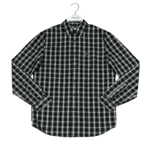 Áo Sơ Mi Nam Lacoste Men's Regular Fit Cotton Shirt Màu Đen Kẻ Trắng Size 39