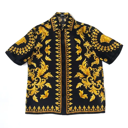 Áo Sơ Mi Nam Versace Barocco Print Short Sleeve In Black/Gold 1010103 1A15626 5B000 Màu Vàng Đen Size 46