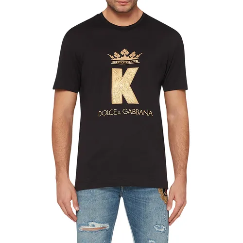 Áo Thun Nam Dolce & Gabbana D&G King Logo-Print Tshirt Màu Đen Size 44