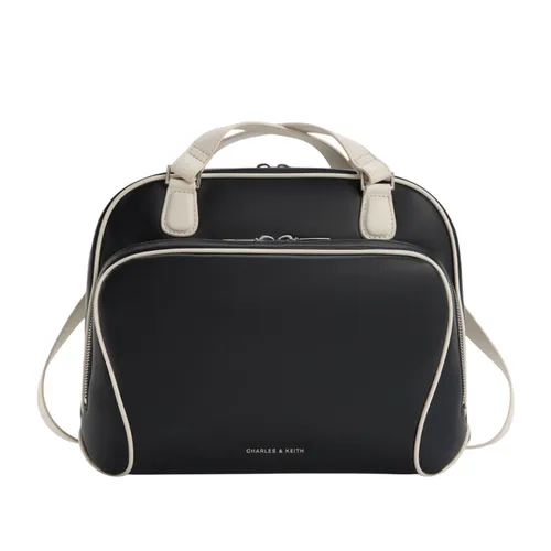 Balo Nữ Charles & Keith CNK Nelly Two-Tone Front-Pocket Boxy Backpack Multi CK2-60160247 Màu Đen