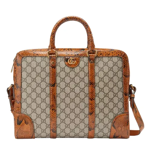 Cặp Xách Tay Nam Gucci Python Trim Briefcase With Double G 702137-FAAL4-8644 Màu Nâu