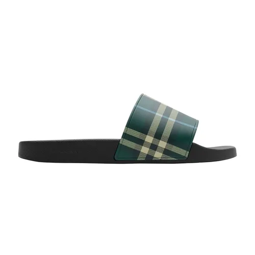 Dép Nam Burberry Check Slides Leaf Ip Check Màu Xanh Đen Size 39
