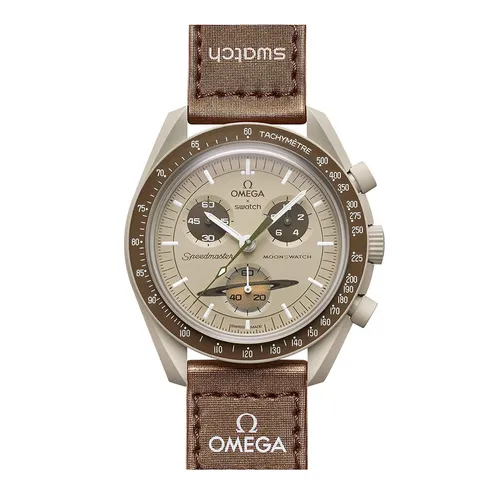 Đồng Hồ Nam Omega x Swatch Bioceramic Moonswatch Mission To Saturn SO33T100 Màu Nâu