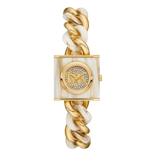 Đồng Hồ Nữ Michael Kors Petite Lock Pavé Gold-Tone And Acetate Chain Watch MK4809 Màu Vàng/Trắng
