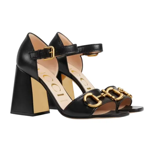 Giày Cao Gót Nữ Gucci Sandal With Horsebit 655411-BKO00-1000 Màu Đen Size 35.5