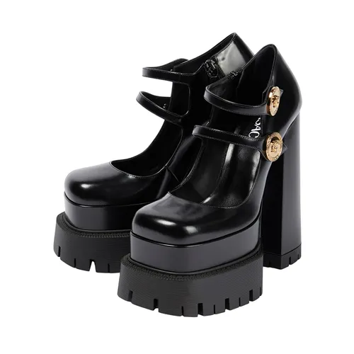 Giày Cao Gót Nữ Versace Medusa Leather Platform Pumps Màu Đen Size 37