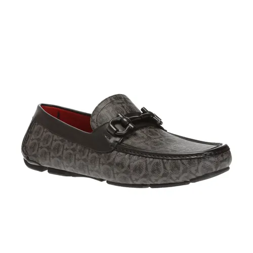 Giày Lười Nam Salvatore Ferragamo Parigi Patterned Moccasins Màu Đen Size 7 (Form Ôm)