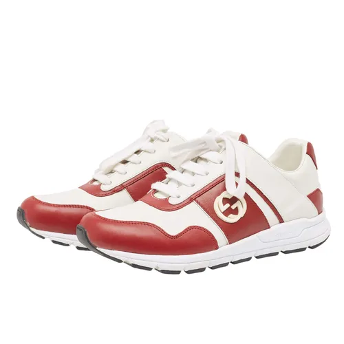 Giày Thể Thao Nữ Gucci Interlocking G Sneaker Màu Trắng/Đỏ Size 35.5
